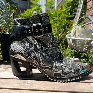 Jeffrey Campbell Snakeskin Open Cut Heel with Silver Hardware